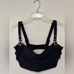 Black Textured Swim top with Buckle Strap Detail
